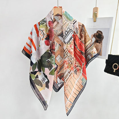 Scarvii - Semi-Sheer Stitched-Edge Square Scarf