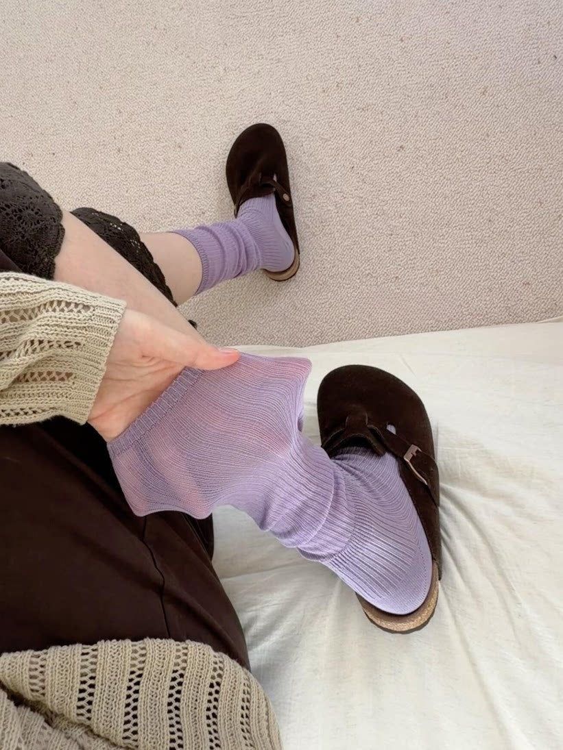 Rufia - Solid Color Ribbed-Cuff Socks