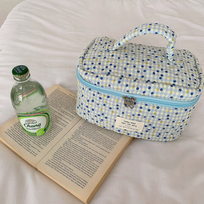 Cosbai floral large cosmetic bag angled to show front and side floral print