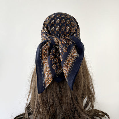 Product image for Scarvii - Geometric Border Square Scarf (Navy)
