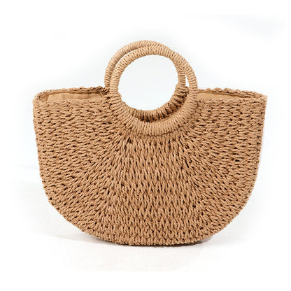 Cosbai - Woven Half-Moon Straw Tote Bag