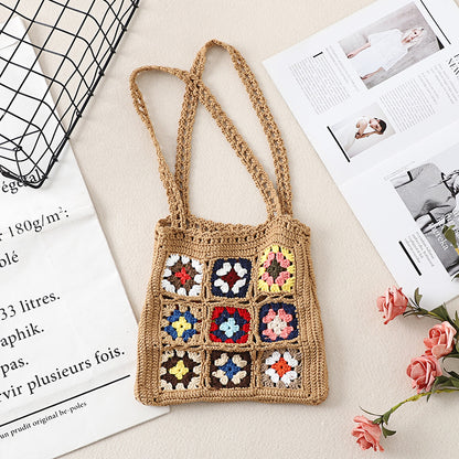 Cosbai Bohemian crochet woven tote bag with detailed crochet weaving