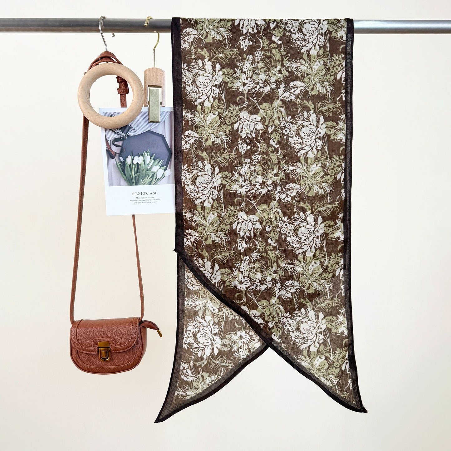 Scarvii - Brown Boho Floral Print Scarf