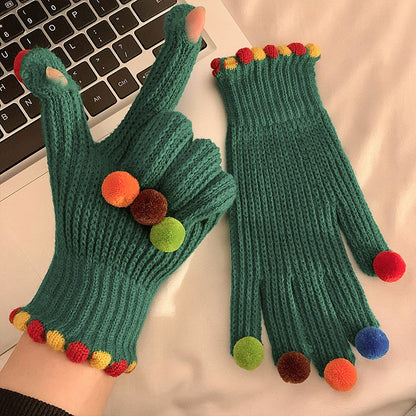 Gloving - Multicolor Pom-Pom Ribbed Gloves