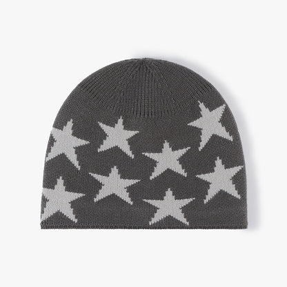 Gray star jacquard fleece-lined knit beanie product view