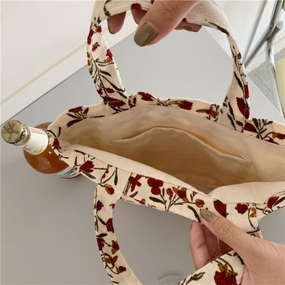 Cosbai Floral Corduroy Mini Tote Bag interior view