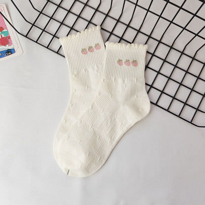 Rufia - Strawberry & Heart Pattern Crew Socks