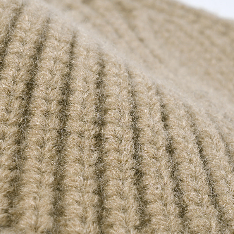Black herringbone cuff textured knit beanie product view