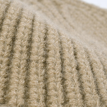 Black herringbone cuff textured knit beanie product view