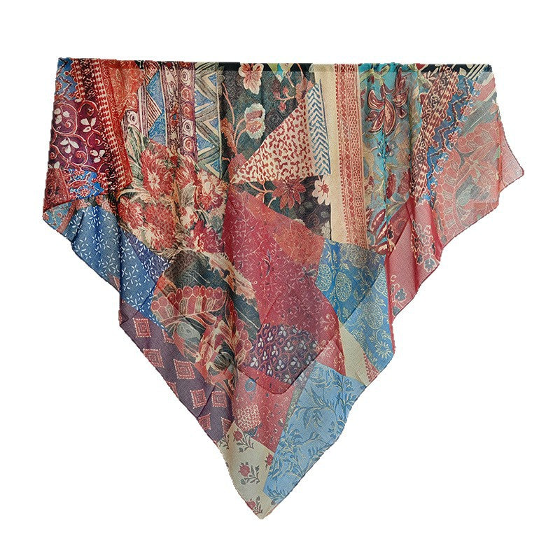 Scarvii - Floral Print Stitched Edge Square Scarf