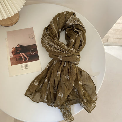 Scarvii - Cashew Flower Pattern Pleated Scarf