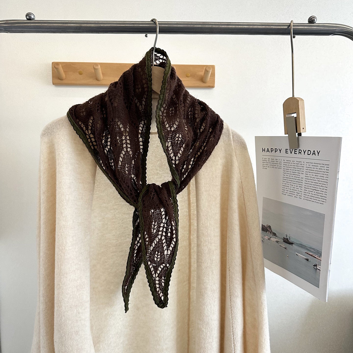 Product image for Scarvii - Scalloped-Trim Tapered Skinny Scarf (Dark Brown)