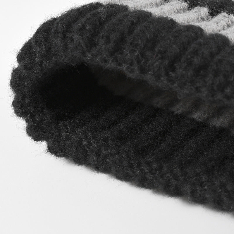 White wide-stripe cuffed knit beanie product view