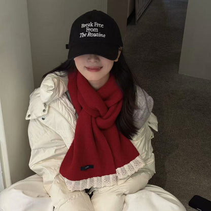 韩国小清新蕾丝羊毛围巾冬季纯色宝宝针织洋气女童保暖防风围脖