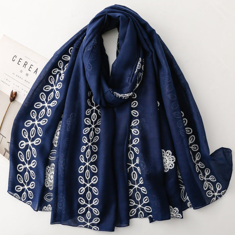 Navy floral vine lightweight wrap scarf product view
