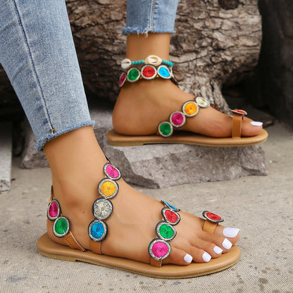 Sado Embroidered Gem Sunflower Flat Sandals product shape