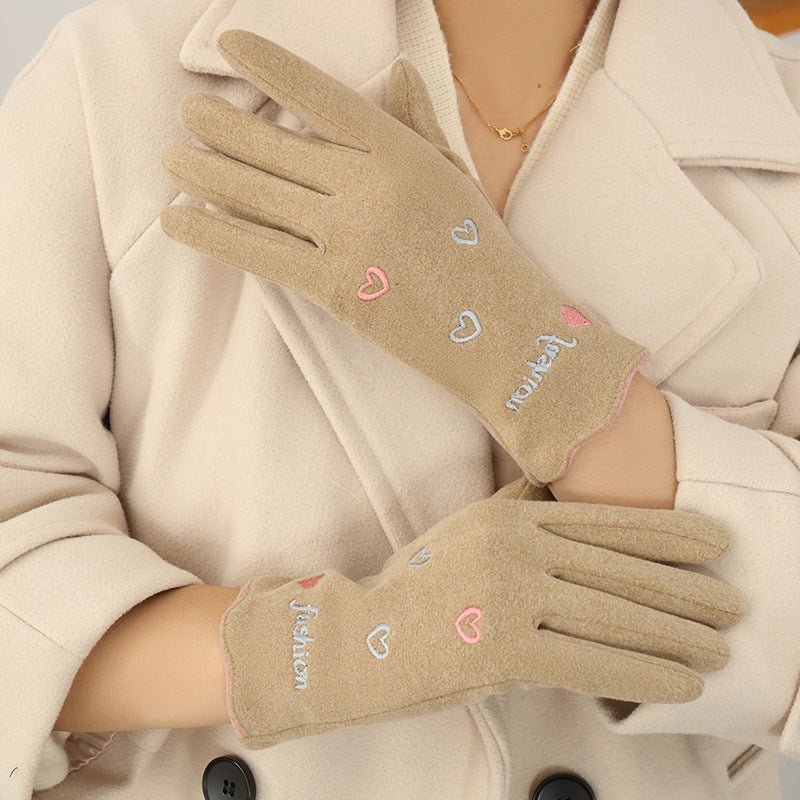 Gloving - Embroidered Heart Extended-Cuff Gloves