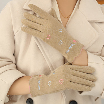Gloving - Embroidered Heart Extended-Cuff Gloves
