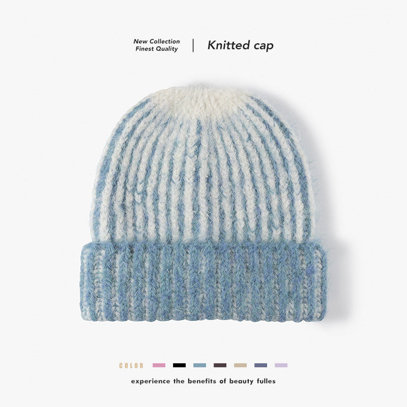 Light Blue two-tone ribbed cuffed beanie product view