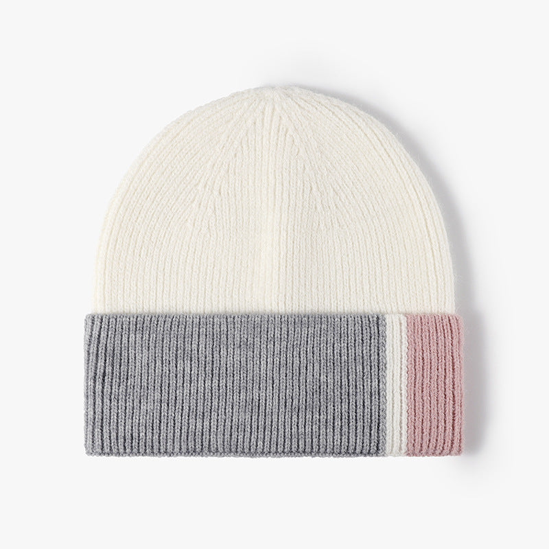 Ivory colorblock single-layer knit beanie product view