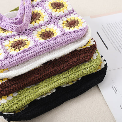 Cosbai Bohemian Sunflower Crochet Bag close-up of sunflower crochet design