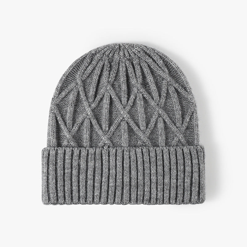 Gray chevron textured cuffed knit beanie product view