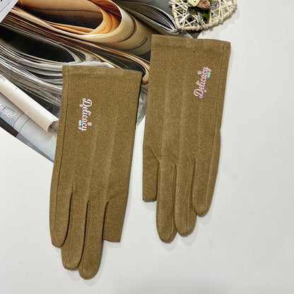 Product image for Gloving - Strawberry Accent Lettering Fingerless Gloves (Khaki)