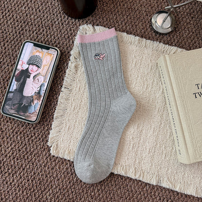 Rufia - Patterned Ribbed Crew Socks