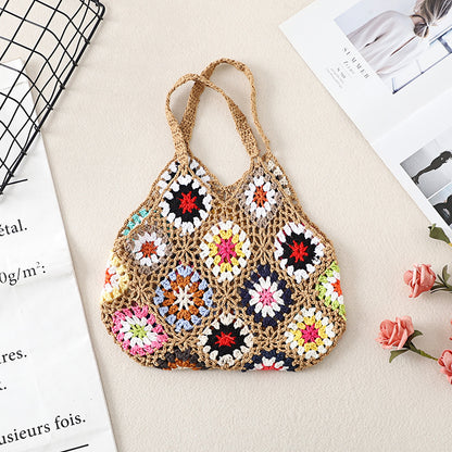 Cosbai Bohemian crochet woven bag with natural color tones visible