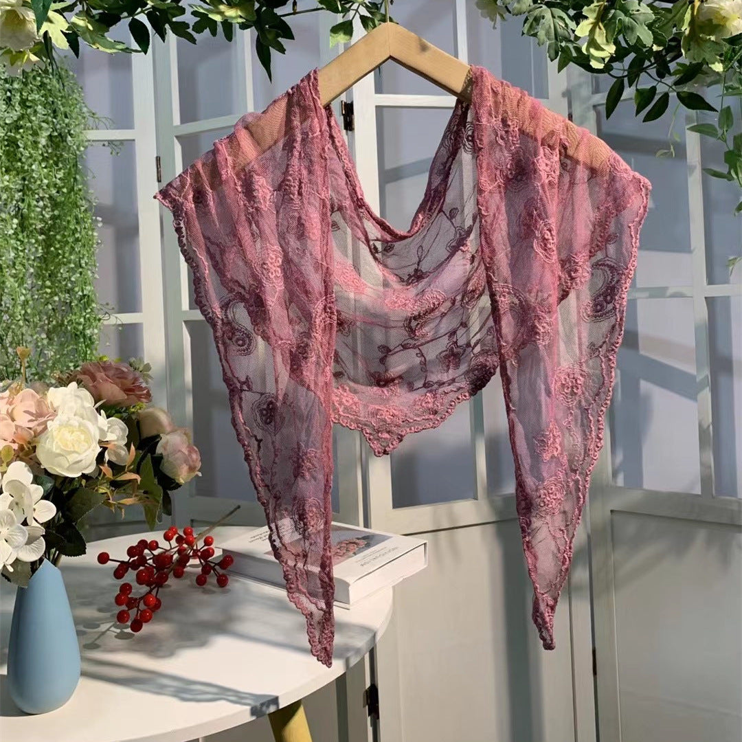 Scravii - Embroidered Lace Small Shawl Scarf