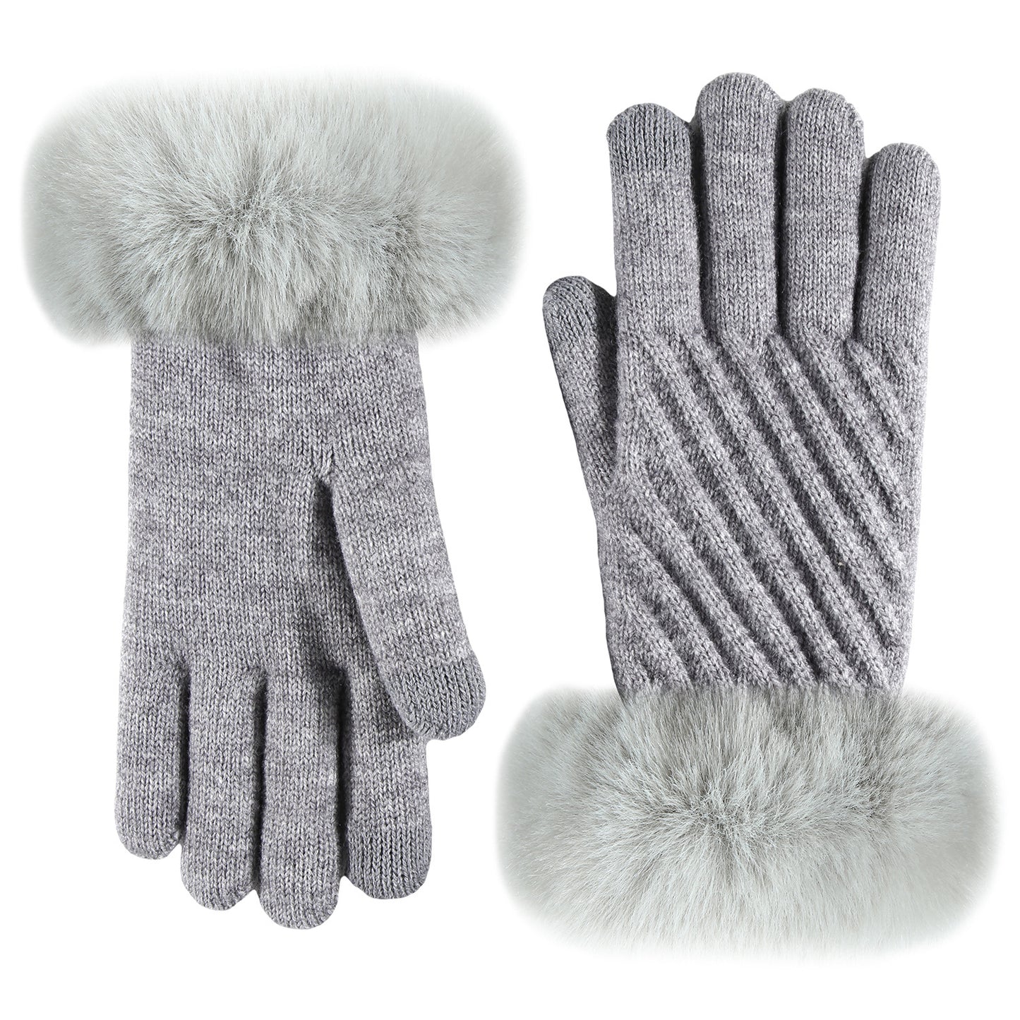 Gloving - Raised Diagonal-Knit Fuzzy-Cuff Gloves