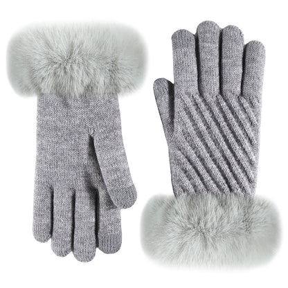 Gloving - Raised Diagonal-Knit Fuzzy-Cuff Gloves