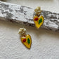 Vintage Yellow Rose & Heart Earrings