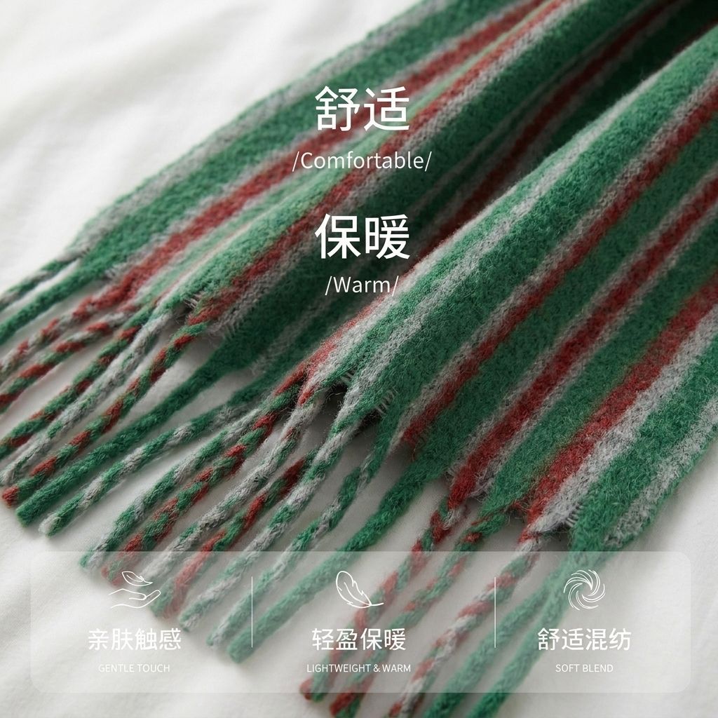 跨境专供｜ 羊毛混纺彩色条纹梭织围巾｜舒适保暖｜支持加工定制