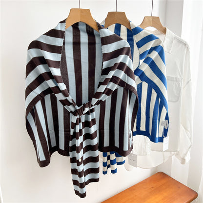 Scarvii - Striped T-Shaped Knit Scarf