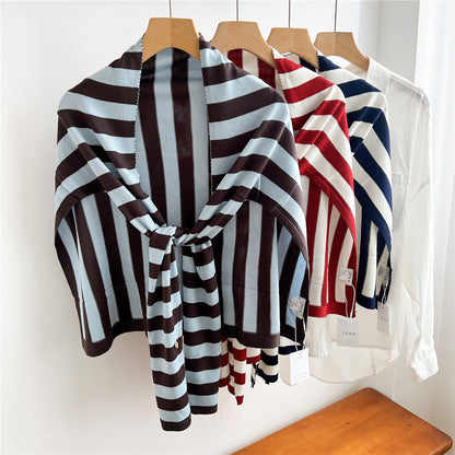 Scarvii - Striped T-Shaped Knit Scarf