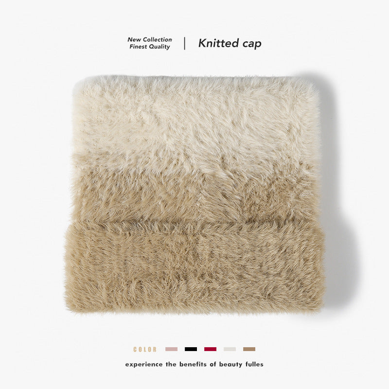 Pink fuzzy gradient knit beanie product view