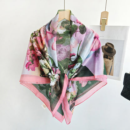Scarvii - Watercolor Floral Stitched-Edge Square Scarf