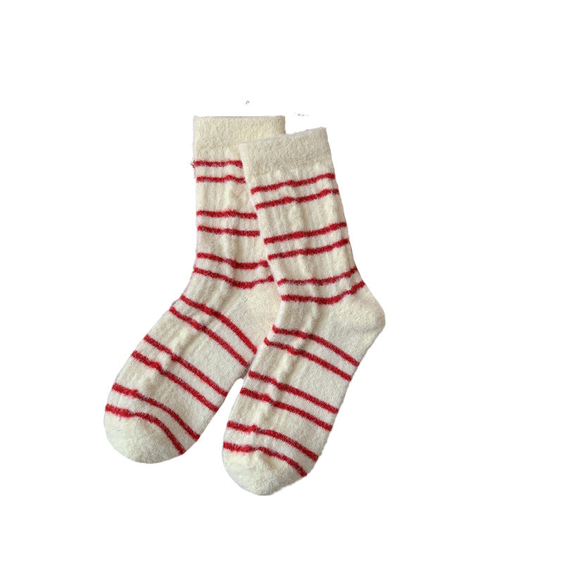 Product image for Rufia - Fuzzy Texture Crew Socks (Thin Stripes)