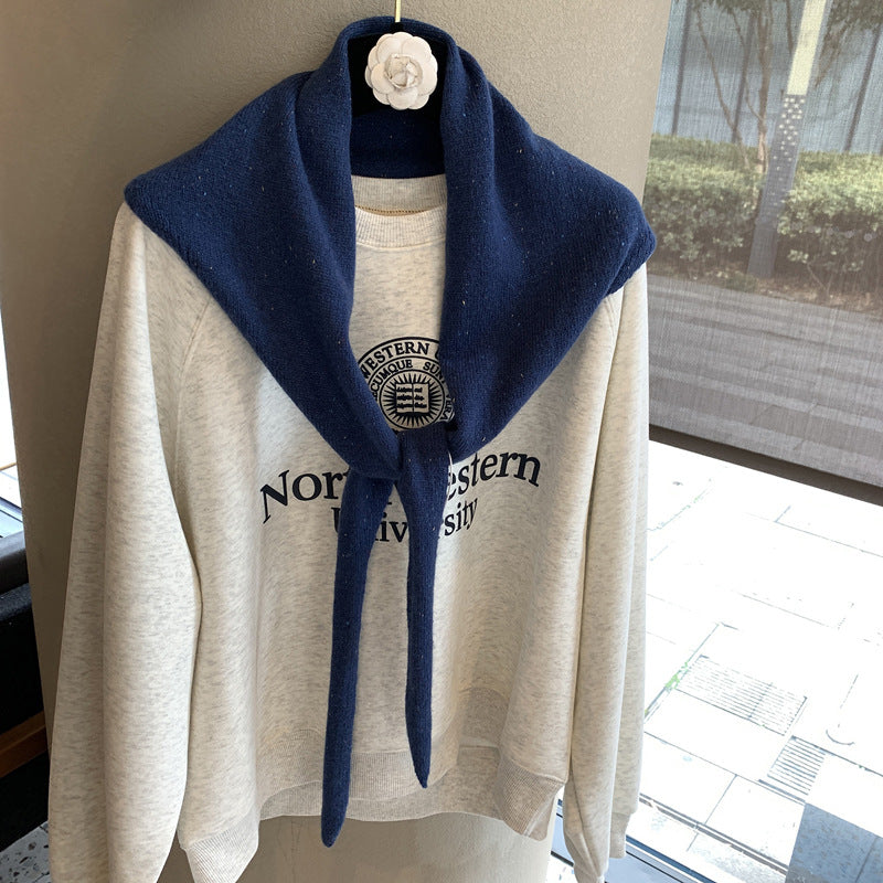 韩系单色纯羊毛三角巾飘带针织保暖纯色百搭高级气质坎肩三角巾