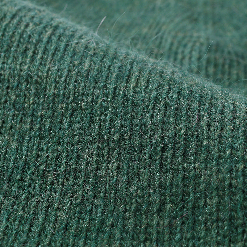 Green soft knit ear-coverage beanie detail