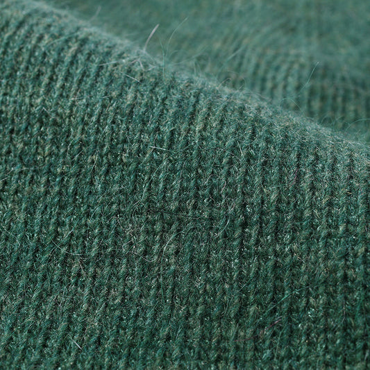 Green soft knit ear-coverage beanie detail