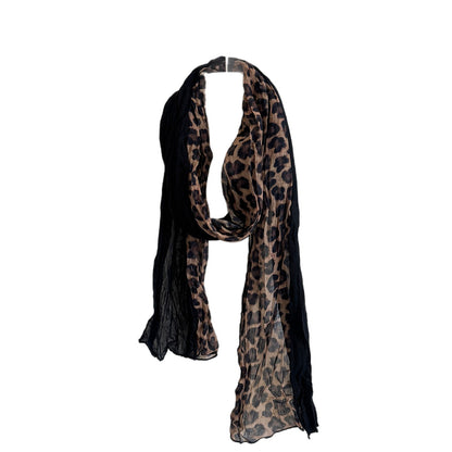 Scarvii - Crinkled Leopard Print Long Rectangular Scarf