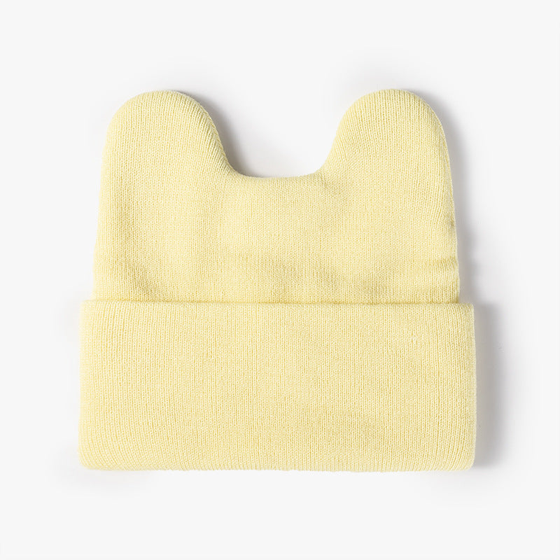 Yellow rounded ear cuffed knit beanie product view