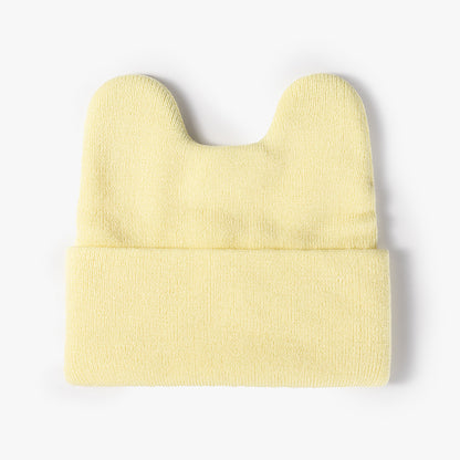 Yellow rounded ear cuffed knit beanie product view