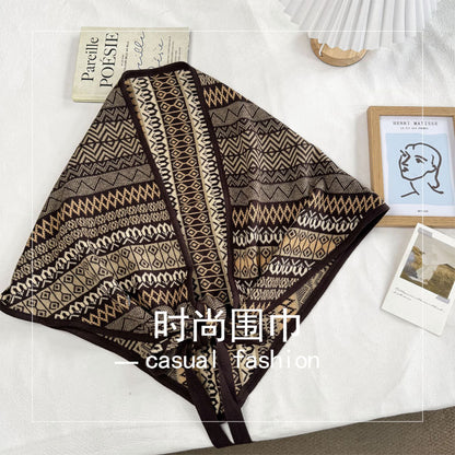 复古民族风三角披肩女波西米亚几何条纹针织外搭头巾多功能围巾