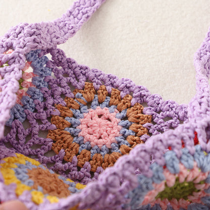 Top view of Cosbai Bohemian tassel crochet crossbody bag showing opening