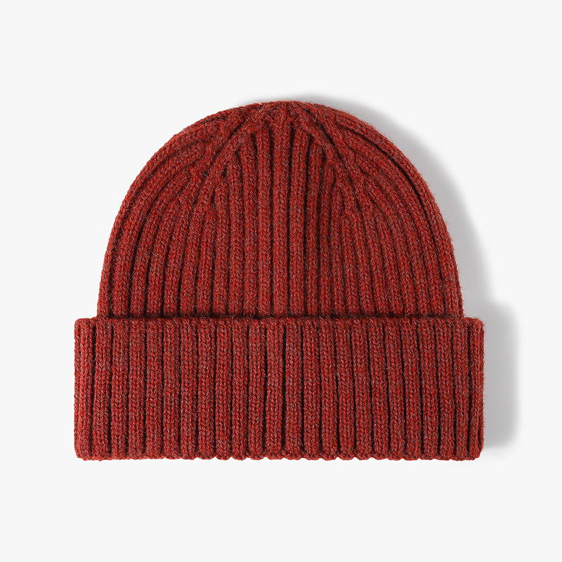 Red solid ribbed cuffed knit beanie product view