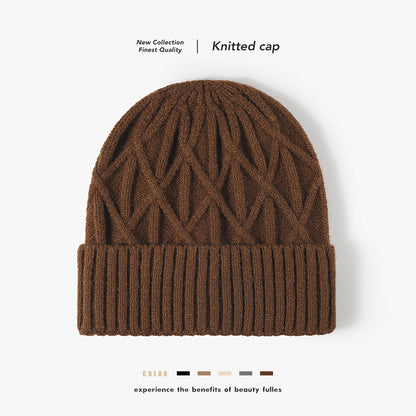 Red chevron textured cuffed knit beanie overview