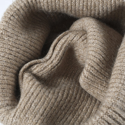 Black wool knit double-cuff beanie product view